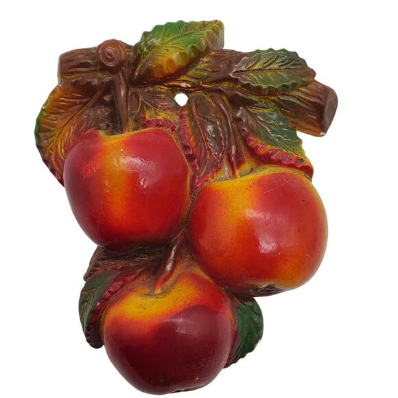 Chalkware Fruit Wall Hanging Cottage Decor Red Apples Vintage 1950s Kitchen MCM - Picture 1 of 8